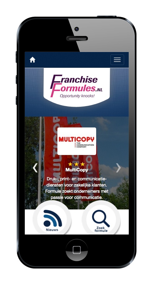 FranchiseFormules.NL geoptimaliseerd voor smartphone gebruikers. Meer dan 30% van onze bezoekers komt binnen via een smartphone of tablet (cijfers 2014). Bron: FranchiseFormules.NL